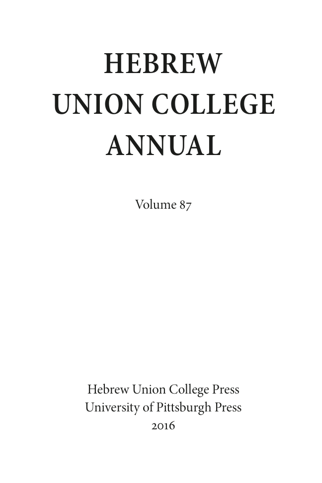 Title page: Hebrew Union College Annual – Volume 87