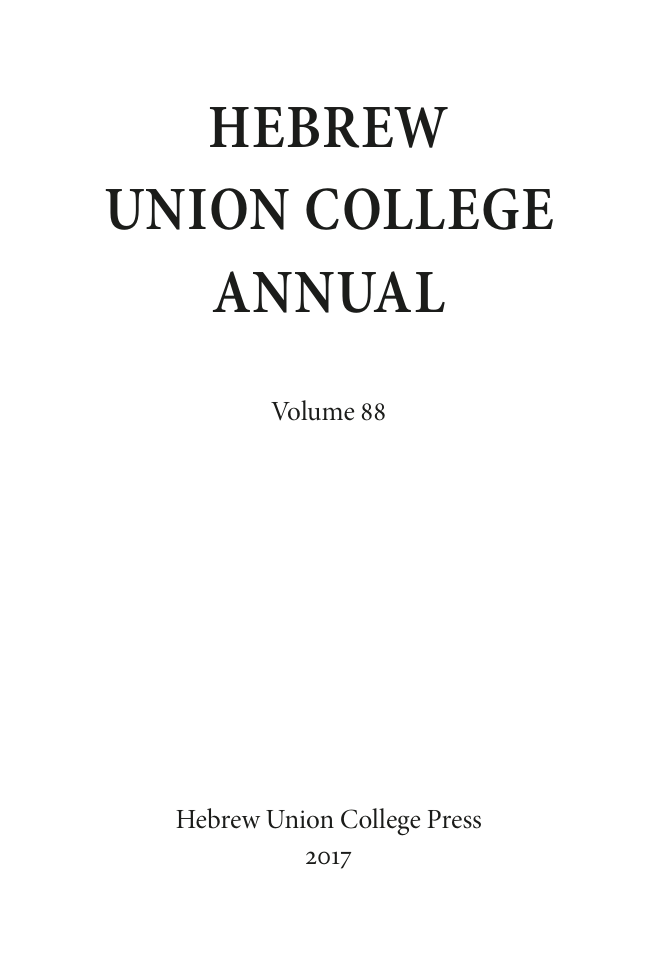 Title page: Hebrew Union College Annual – Volume 88