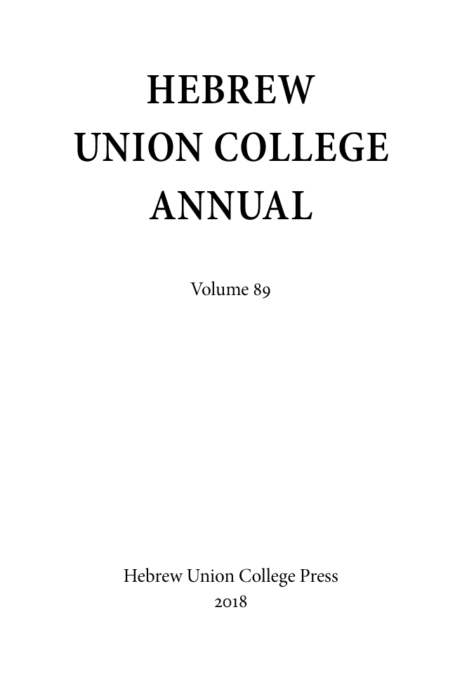 Title page: Hebrew Union College Annual – Volume 89