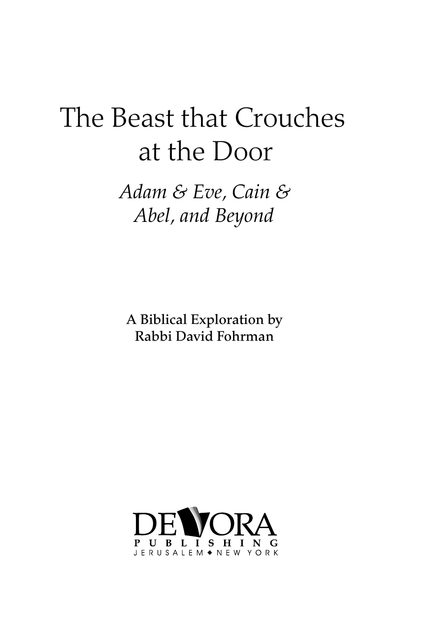 Title page: The Beast that Crouches at the Door: Adam & Eve, Cain & Abel, and Beyond