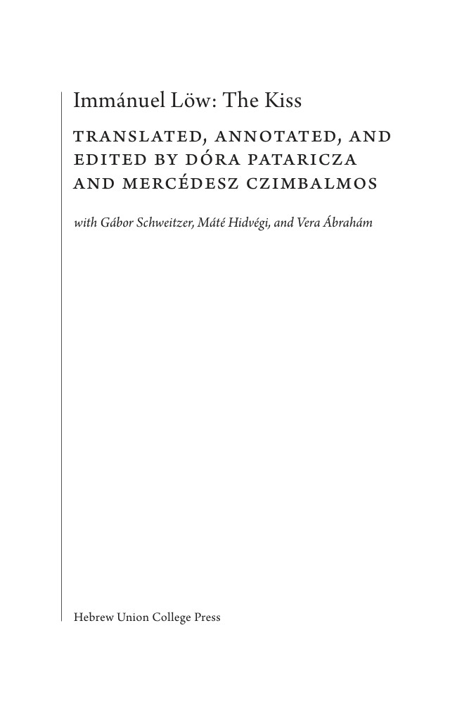 Title page: Immánuel Löw: The Kiss
