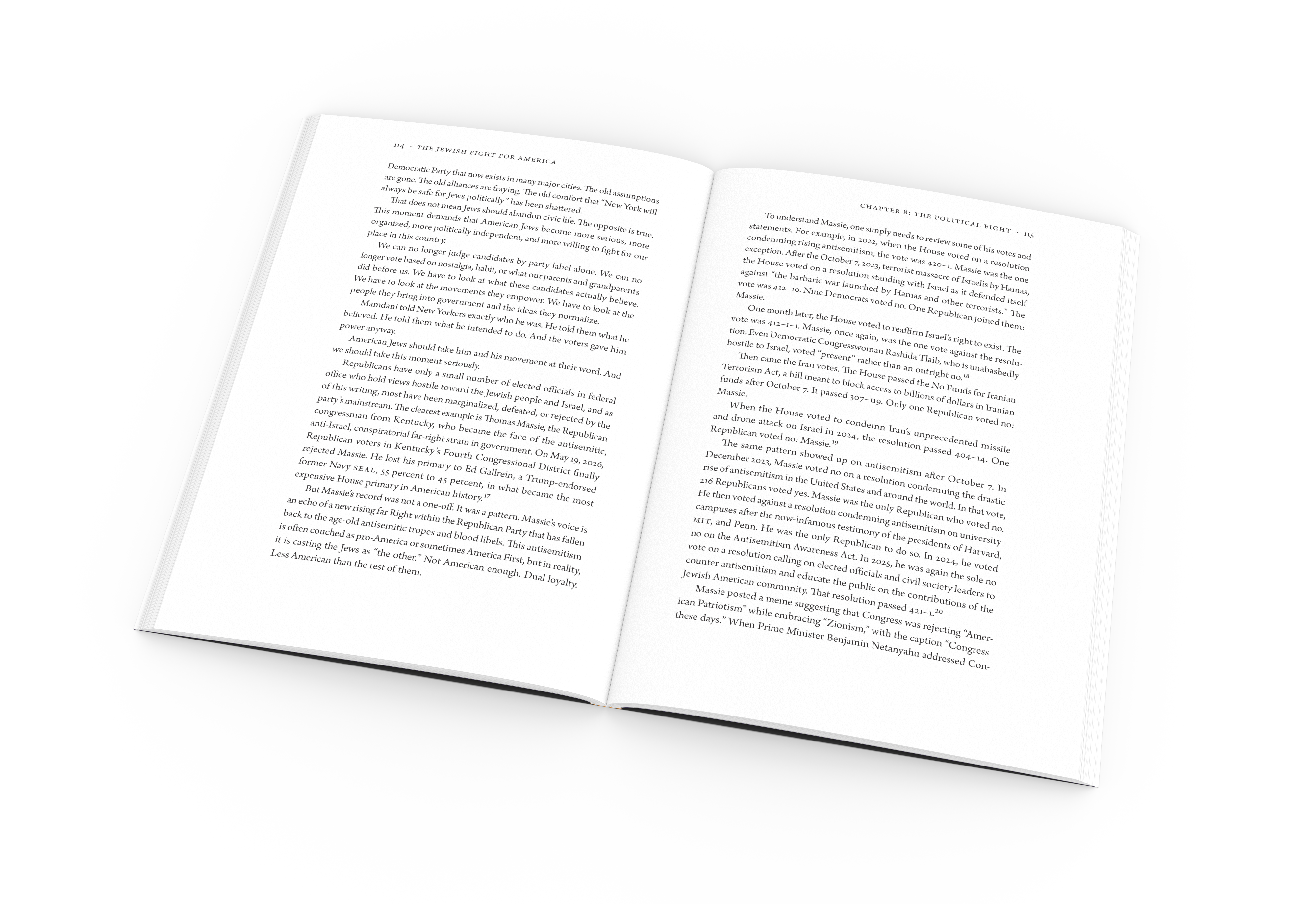 Open paperback spread from The Jewish Fight for America by Gabe Groisman, showing typeset pages 114–115